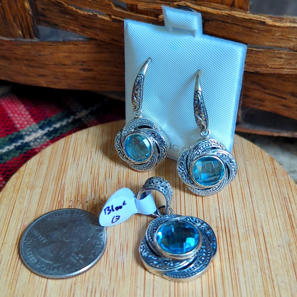 Bali Blue Quartz Pendant Earrings NWT .925 Sterling Silver